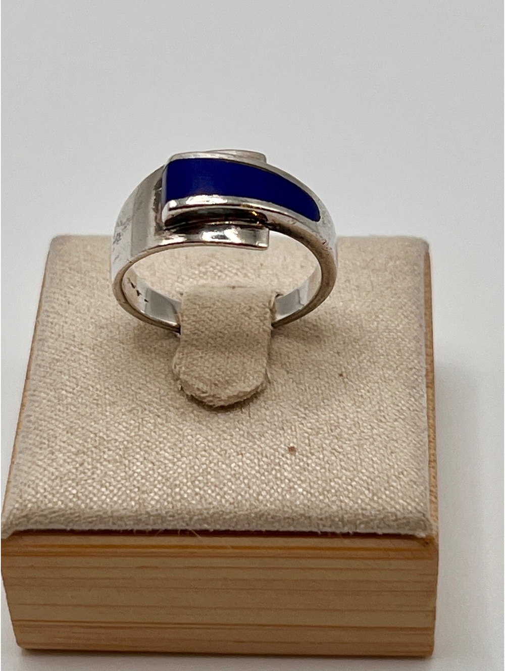925 Sterling Silver Cobalt Blue Inlay Modernist Bypass Ring Size 6.5